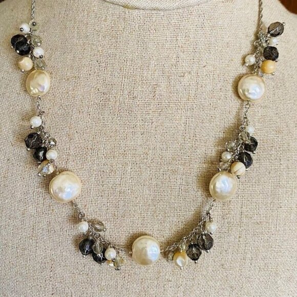 Pearl Coins and Faceted Smokey Quartz Crystal Necklace - Picture 2 of 3